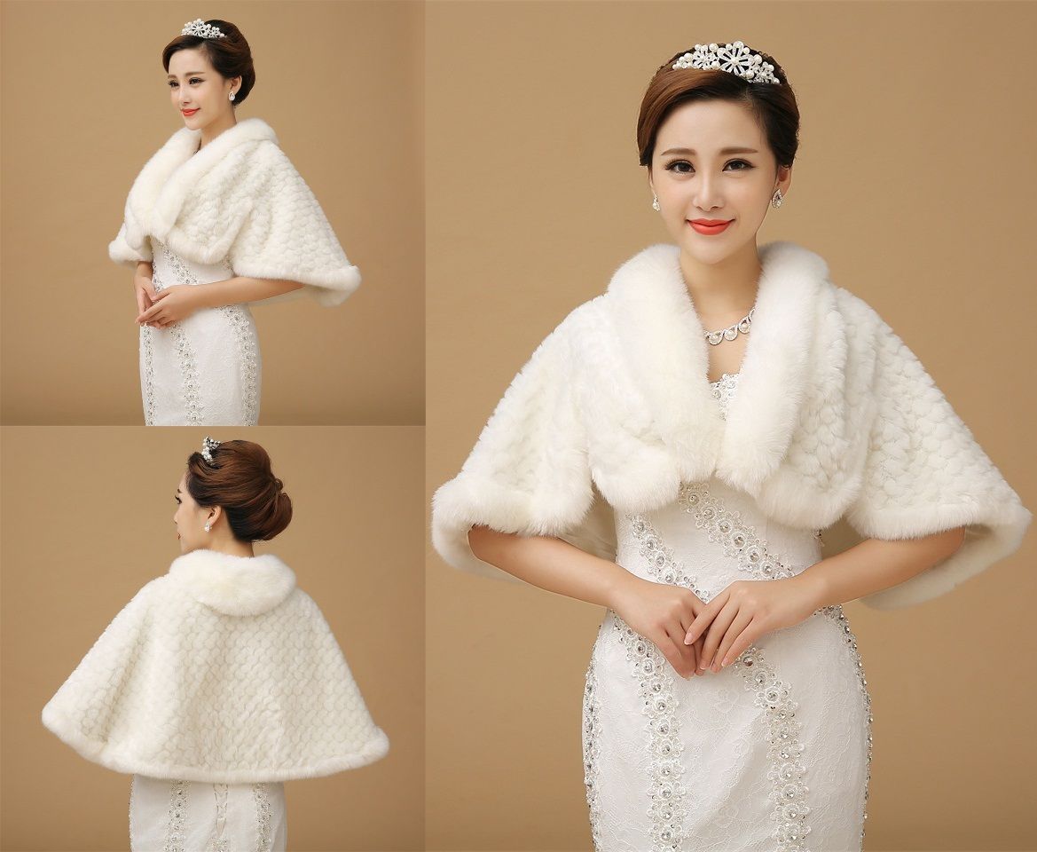 Ivory winter wedding dress bolero bridal fur wrap