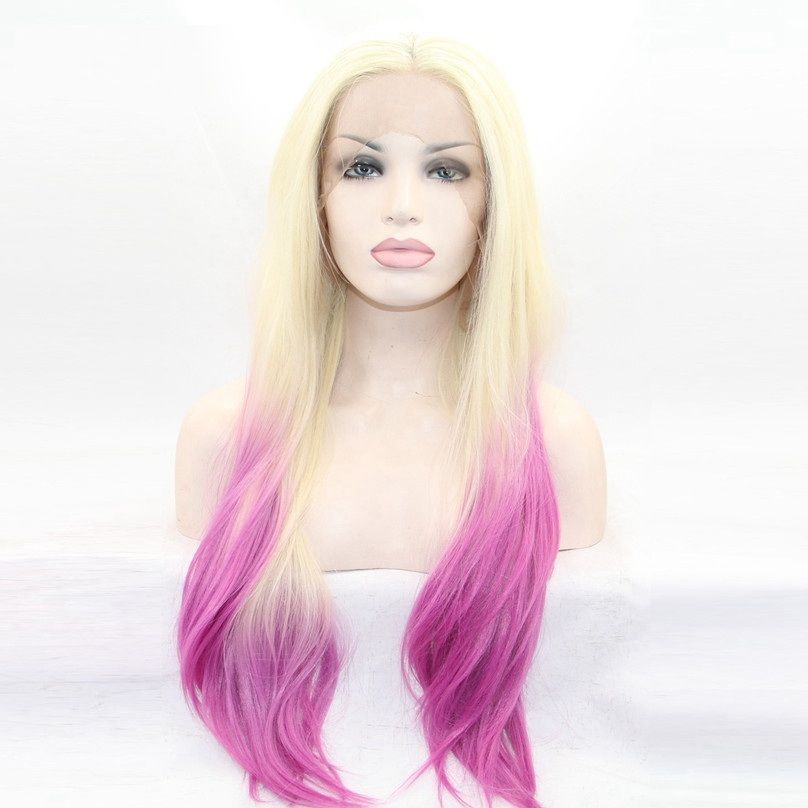 Light Purple Wig Good Quality Synthetic Ombre Blonde Root To Pink