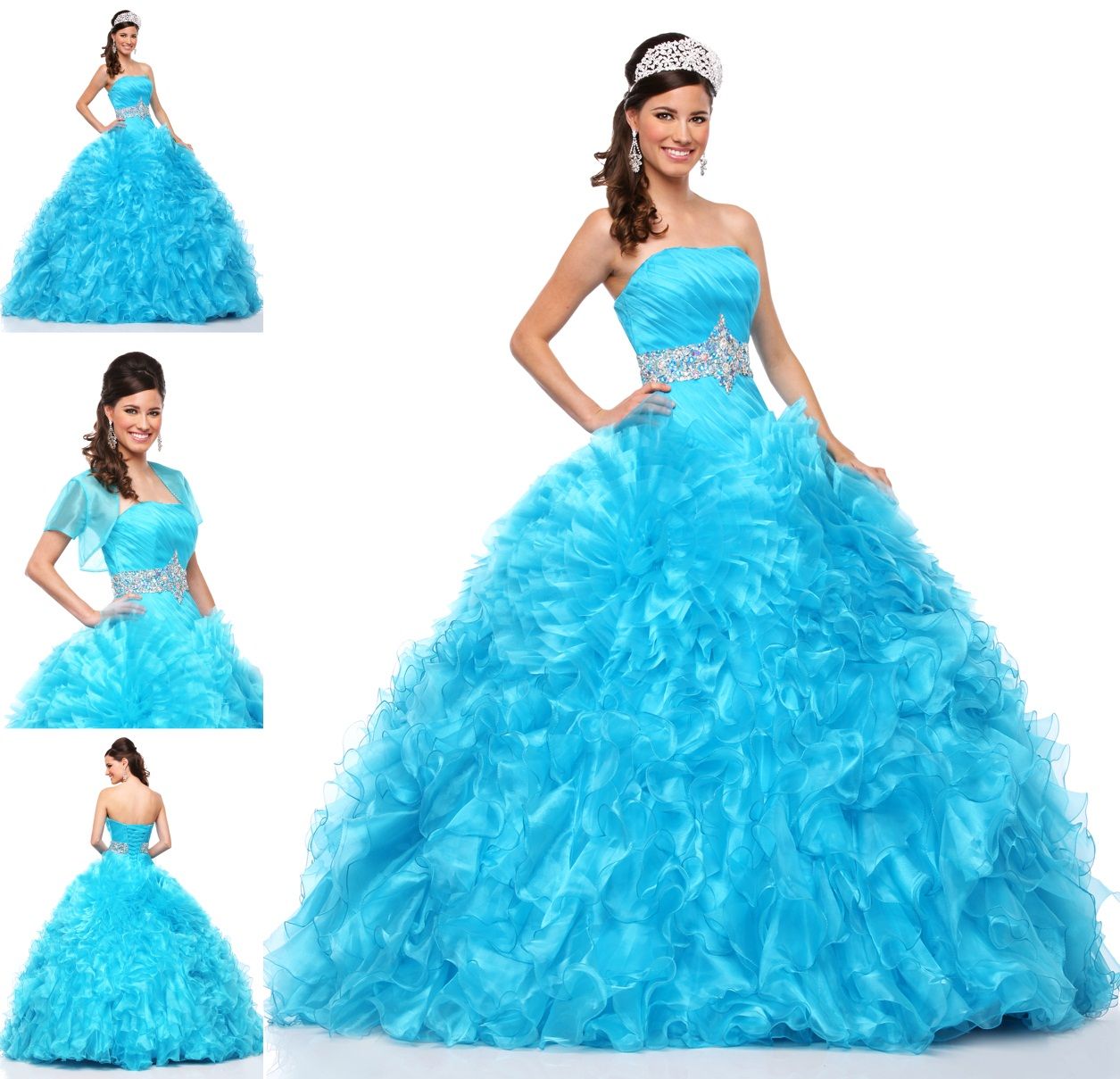 2015 Frozen Ice Blue Quinceanera Dresses With Short Sleeve Jacket