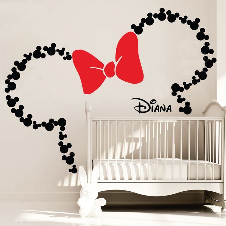 Mickey Mouse Inspired ears with Bow u0026 PERSONALIZED BABY NAME Minnie Mouse Inspired wall decals Nursery Kids Room Decoratio