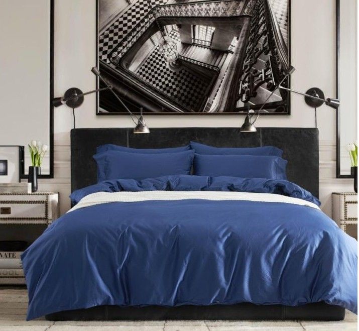 Egyptian Cotton Sheets Solid Cobalt Blue Bedding Set King Queen Size