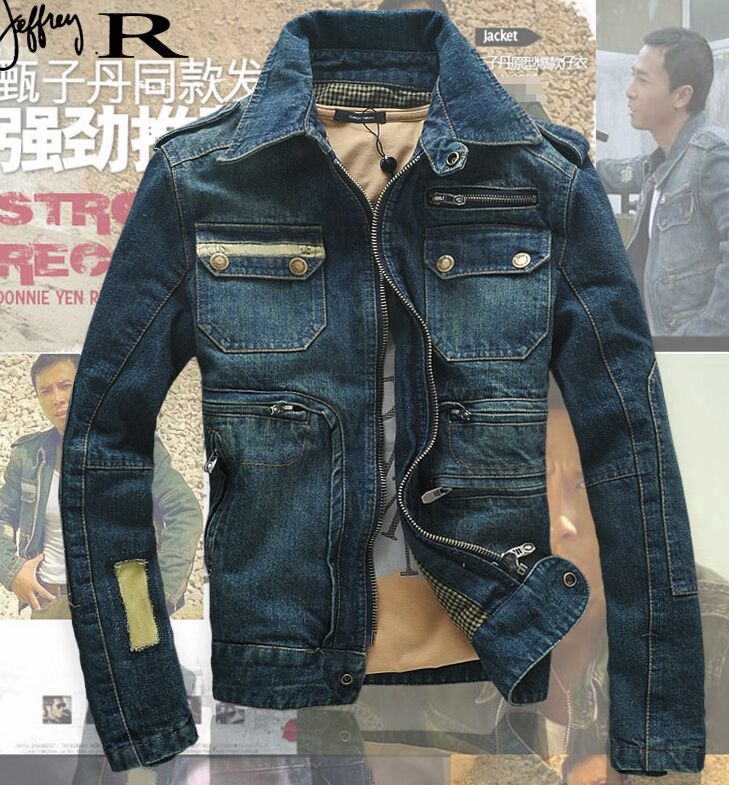Vintage Military Jacket New 2015 Denim Jacket Men Fashion Brand Hole
