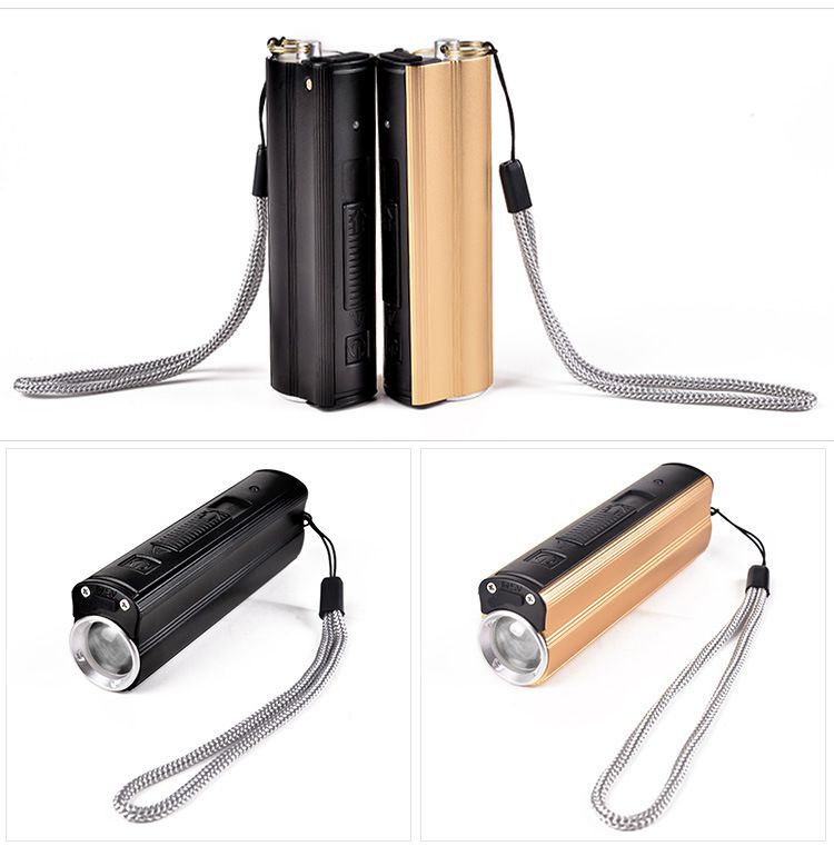 Multifunction Gold Color Rechargeable 18650 Led Flashlight/Portable Usb Charger Torch Light With