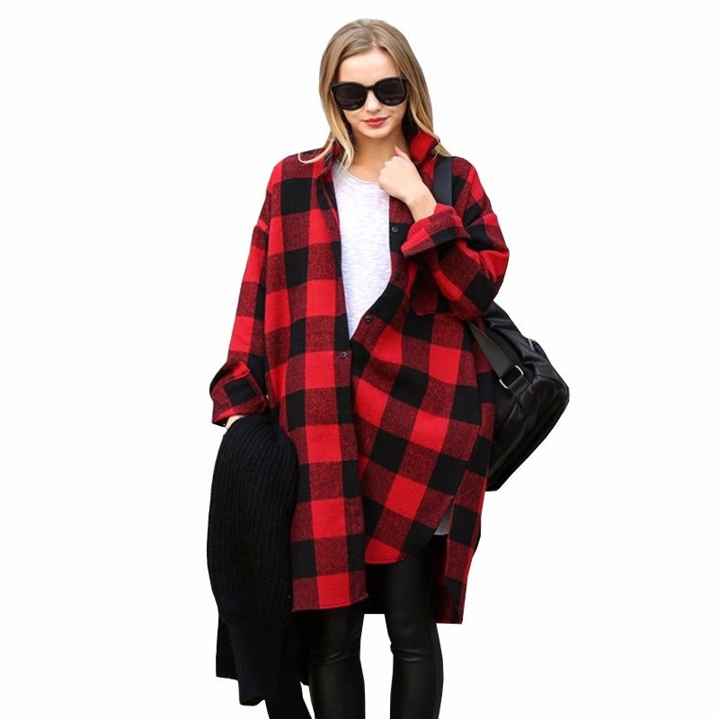 womens long plaid shirt jacket
