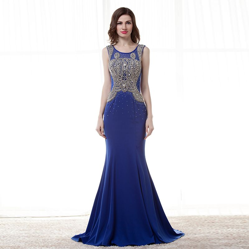 Royal Blue Formal Dresses Evening Rhinestones Bodice Occasion Dresses