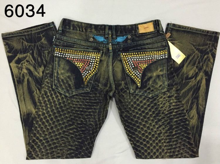 2017 New Robin Jeans Men Embellished Jeans Snake Green Straight Denim
