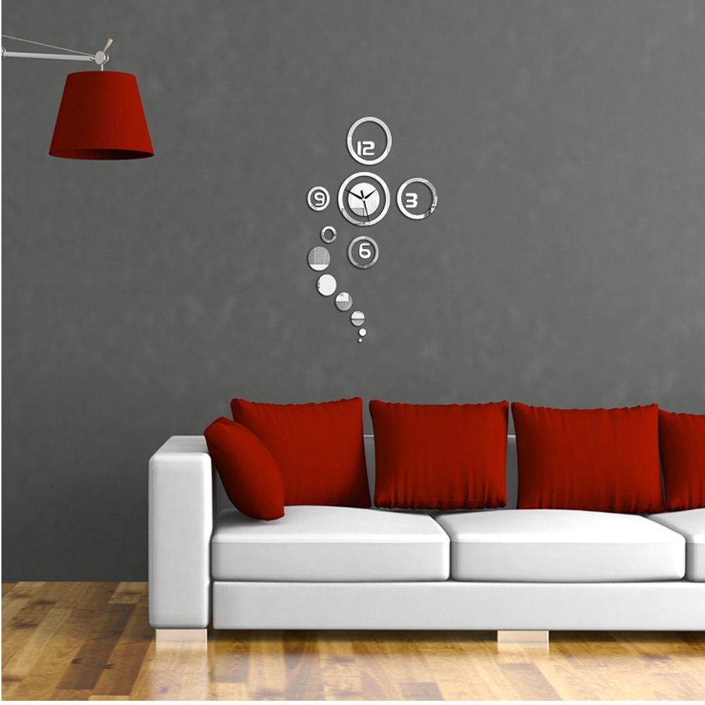 Creative diy round mirror glass clock set mur cercle design ...