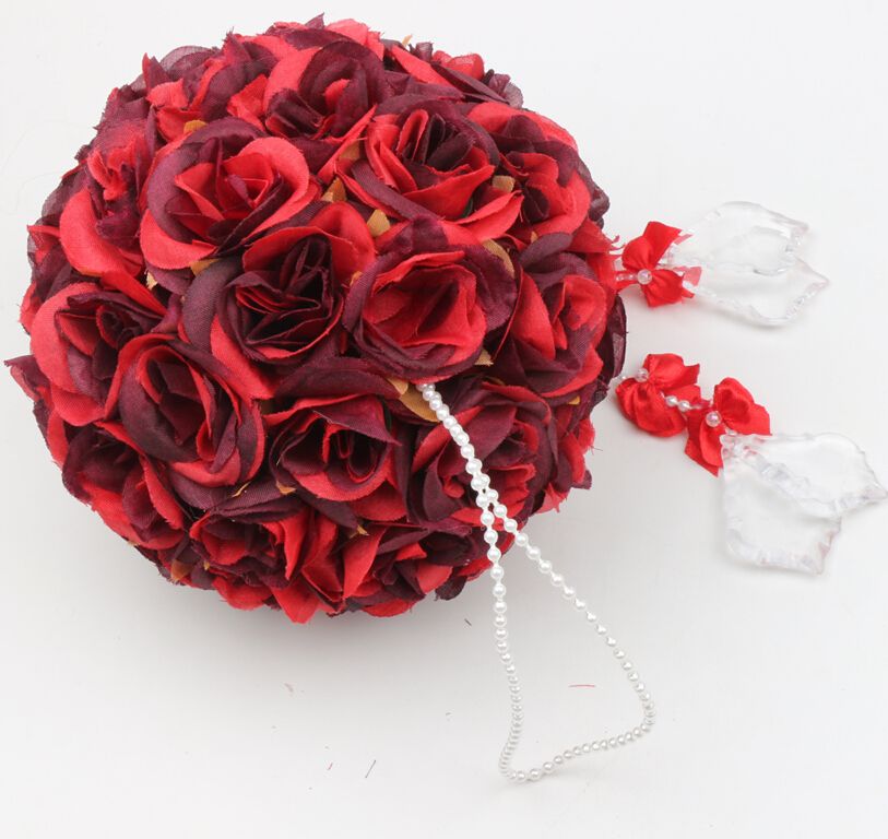 Mic Hot Sell 5inches 8inches Red Rose Flower Kissing Ball Pew Bows