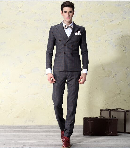 2017 Double Breasted Suit Male Autumn Vintage Mens Wedding Dress
