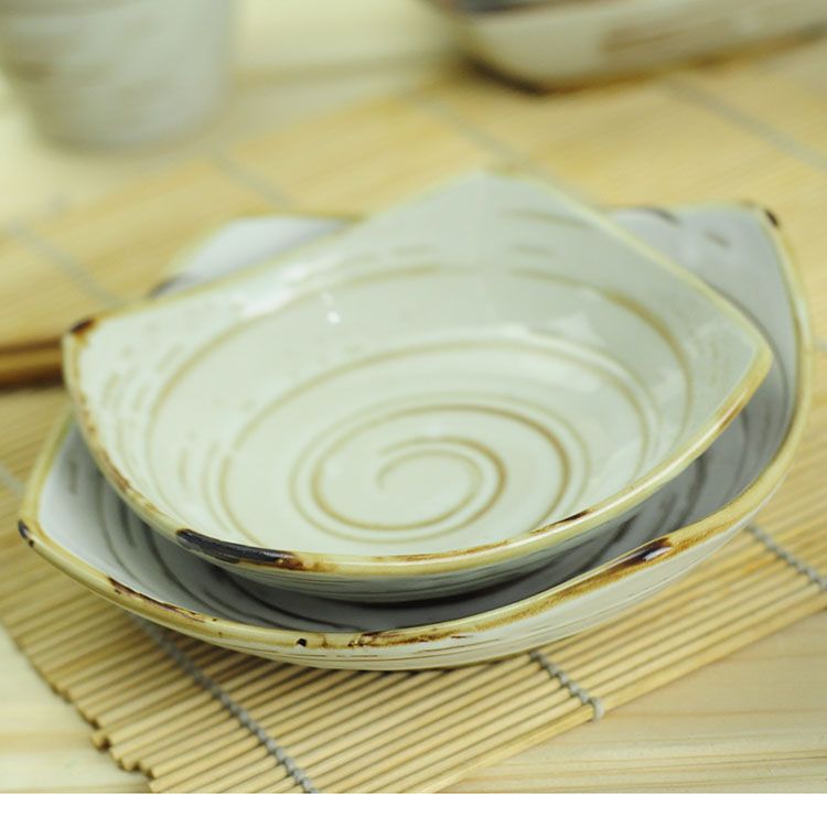 Wholesale Ceramic Stone Glaze Japanese Style Tableware Stripe Plate