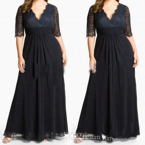 Plus Size Special Occasion Dresses V Neck Sexy Lace Black Evening Gowns Ruffle Mother Of The