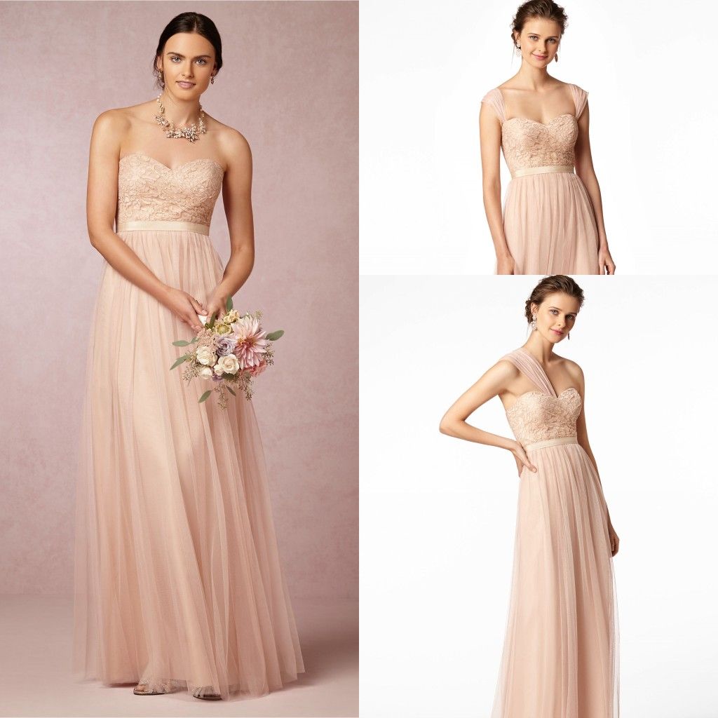 2016 Blush Bridesmaids Dresses For Cheap Long Floor Vintage Lace Backless Evening Gowns Maid Of