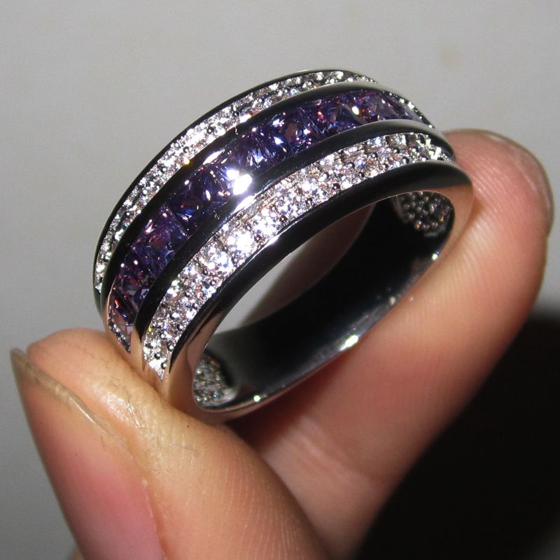 Men'S Purple Amethyst Gemstone Cz 10kt Gold Filled Band ...