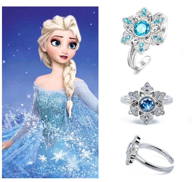 2017 2014 Frozen Queen Elsa Finger Rings 925 Sterling Silver Aquamarine Women Engagement Rings 