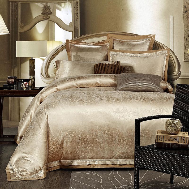 Luxury Jacquard Silk/Cotton Bedding Set Queen King Size 4/Satin Duvet
