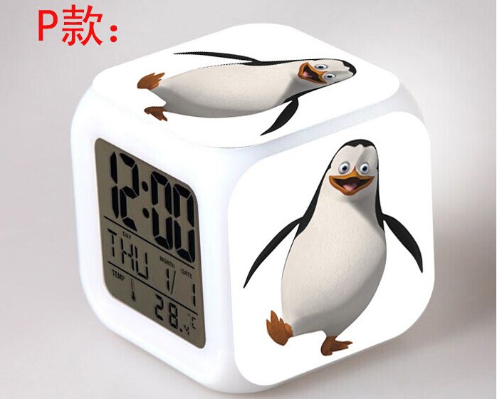 2017 The Penguins Of Madagascar Led Clock Changing Digital Desk Alarm
