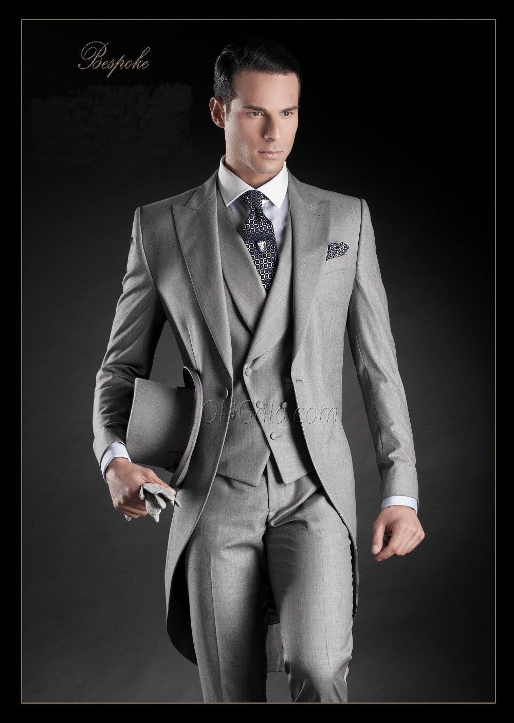 2015 Italian Grey Morning Mens Suits Peaked Lapel Mens Wedding Suit Tuxedos One Button Groom ...