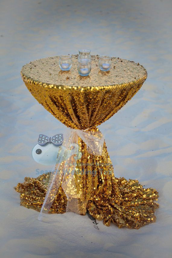 Gold Color Sequin Table Cover For Highboy Table \ Cocktail Table Covers