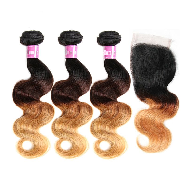 Cheap Ombre Hair Extensions With Lace Closure 1b 4 27 Cheap Three Tone