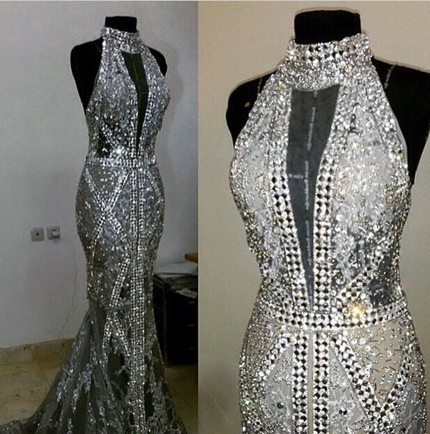 Luxury 2015 Elegant Prom Dresses Full Beading Rhinestones Evening