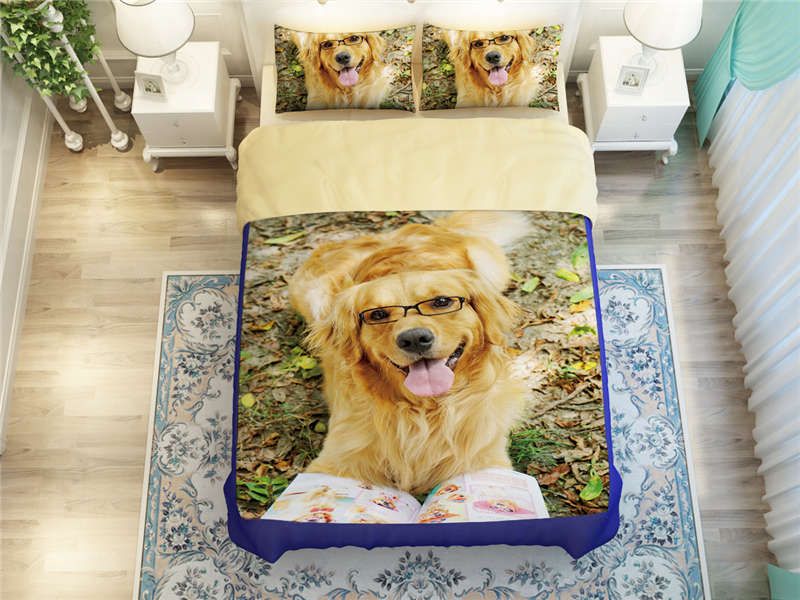 2017 Sweet Golden Retriever Dogs Print Bedding Set For Adult Home Decor