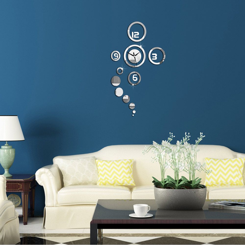 Creative diy round mirror glass clock set mur cercle design ...