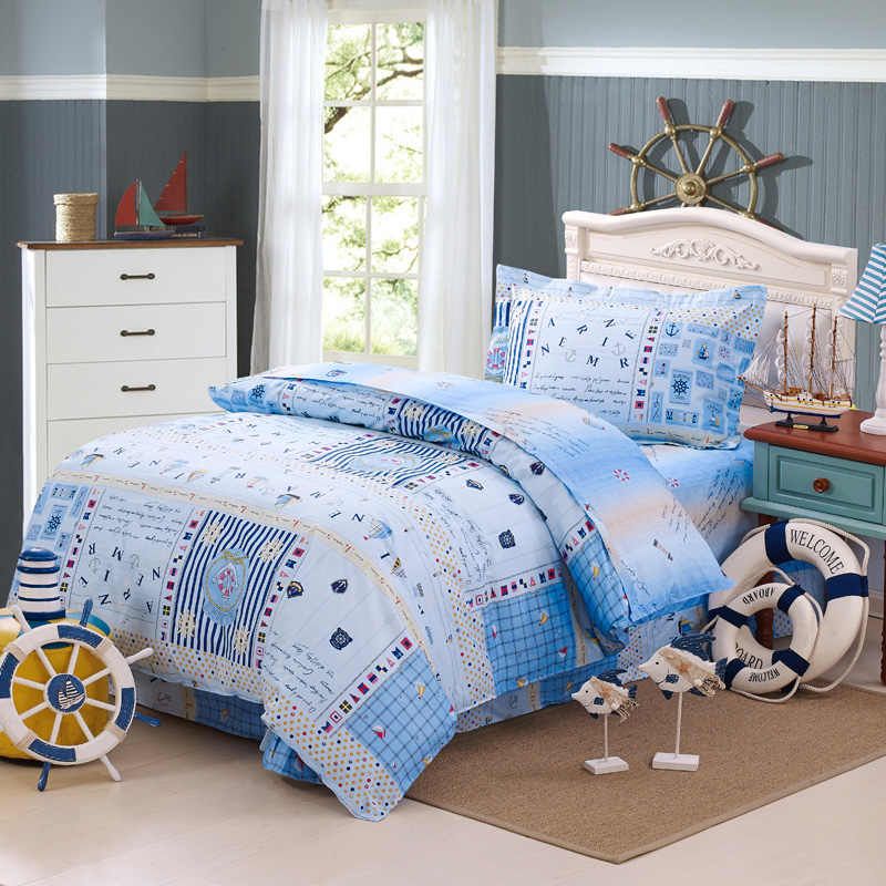 Children Modern Blue Cotton Twin Bedding Bed Linens With Reversible
