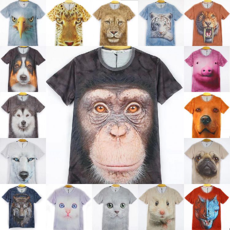 3d Animals Print T Shirts For Men 2015 Big Face Tees Short Sleeve Slim