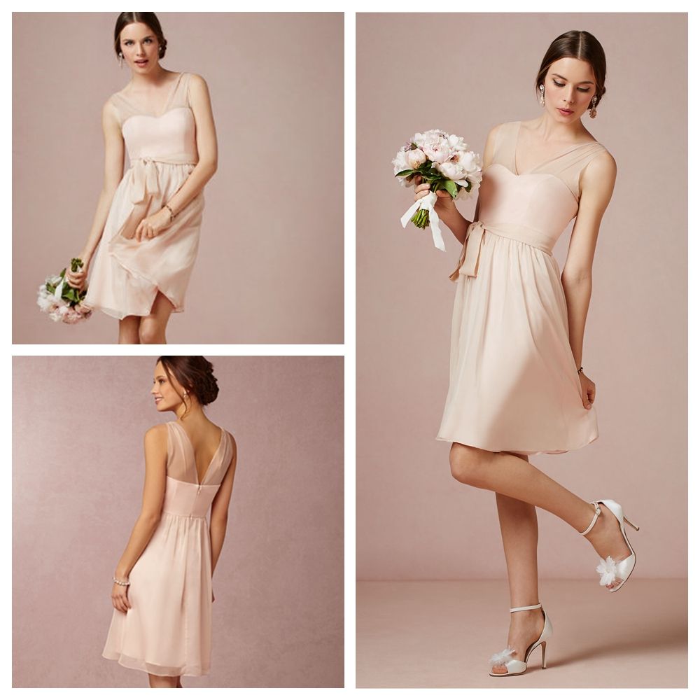 2015 Knee Length Short Bridesmaid Dresses Blush Chiffon Cheap Purple