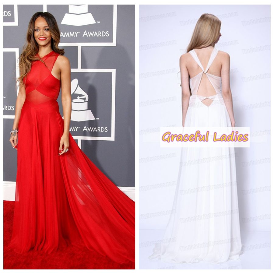 rihanna red dress grammys 2013