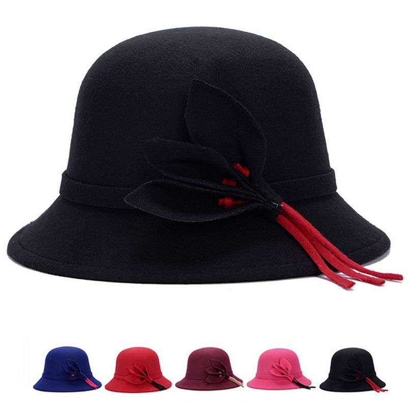 European Style Retro Hat Ladies Elegant Floral Fedoras Cap Wide Brim