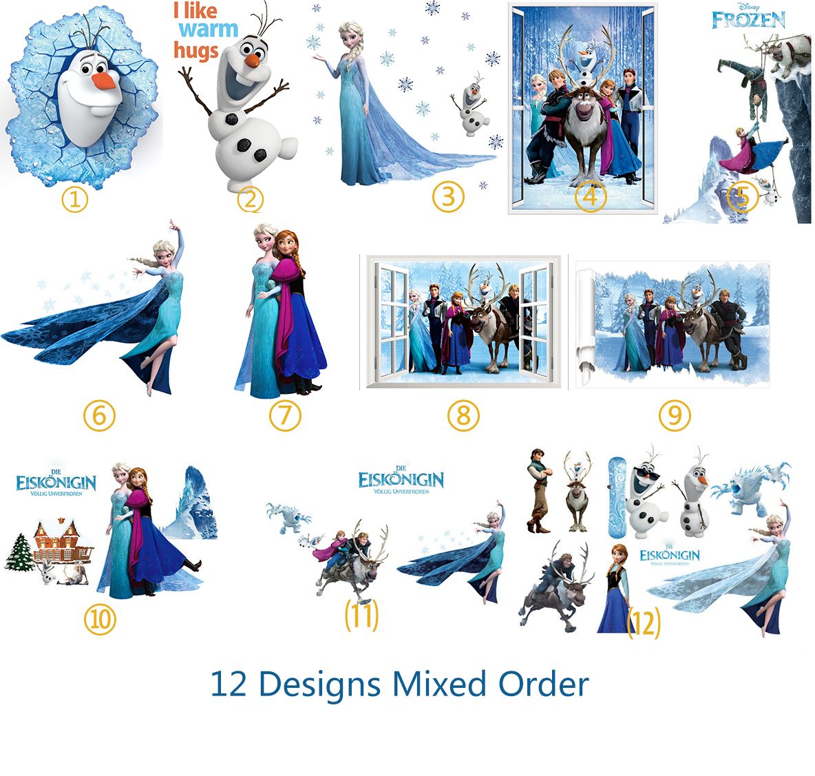DHL Ship Removable Elsa Frozen Wall Stickers Olaf Decoration Princess