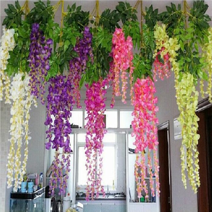 24 pc los kunstseide wisteria blumen rebe für hausgarten dekor ...
