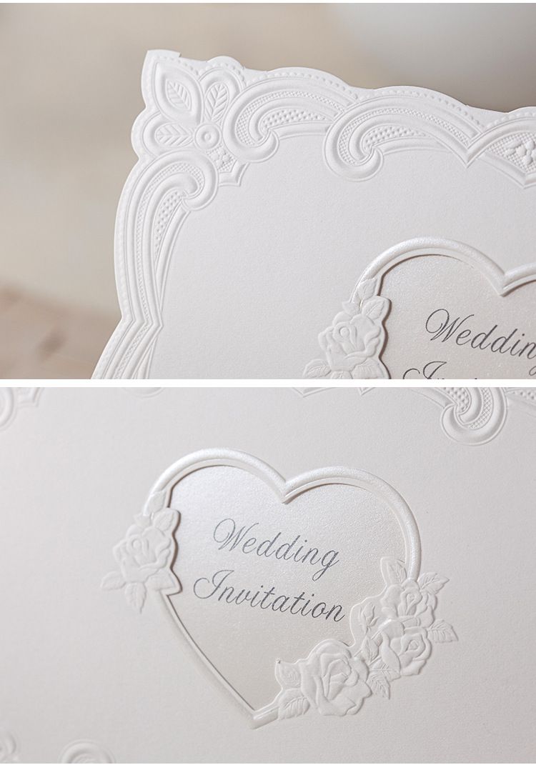 White heart wedding invitations