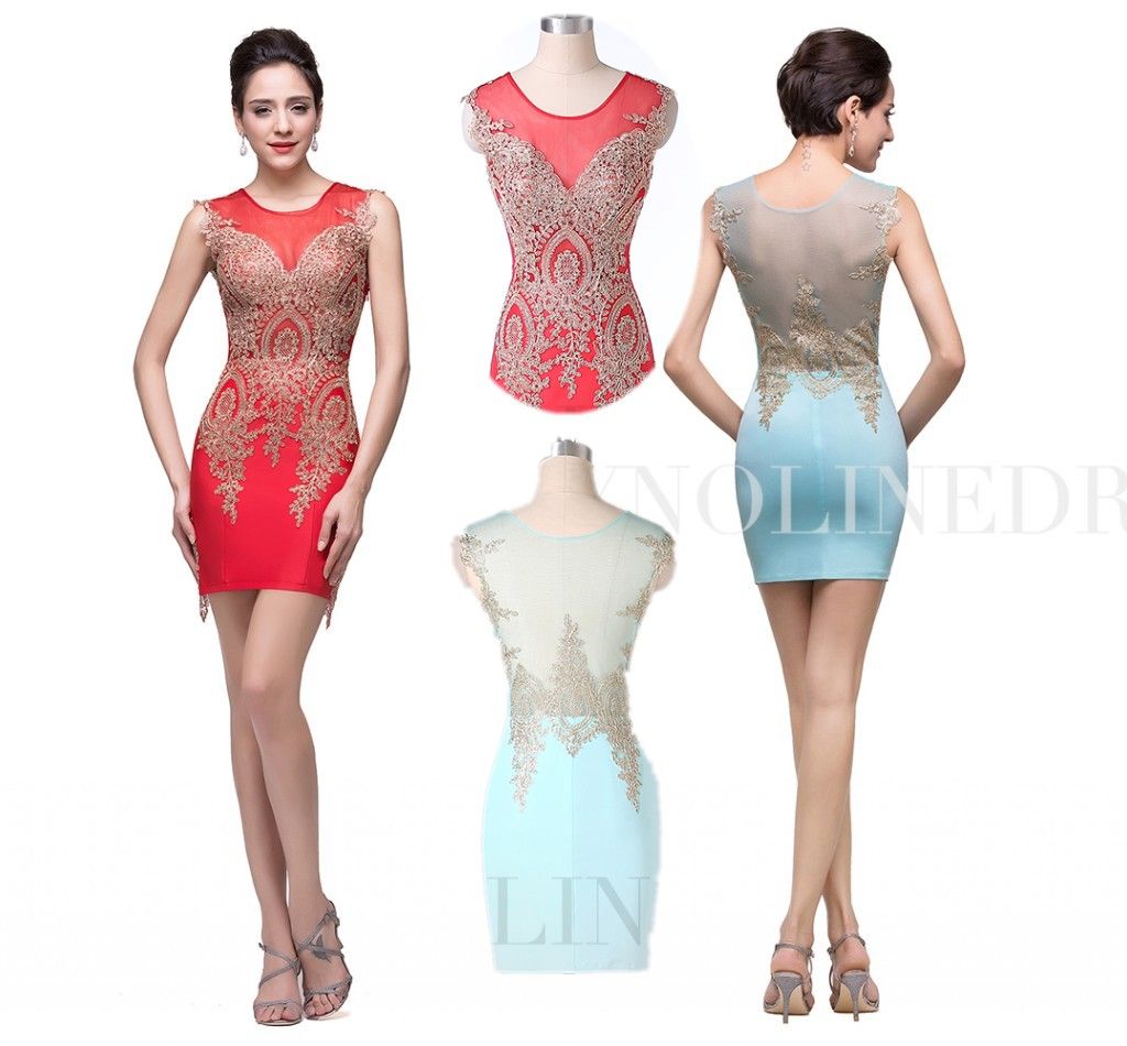 2015 Best Selling Applique Lace Short Prom Dresses Knee
