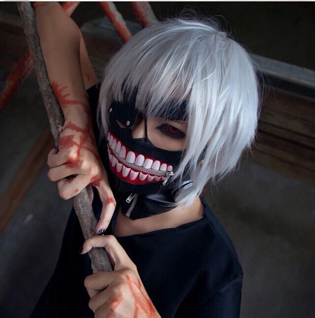 Anime Tokyo Ghoul Kaneki Ken White Hair Wig Hairpiece Cosplay Necklace