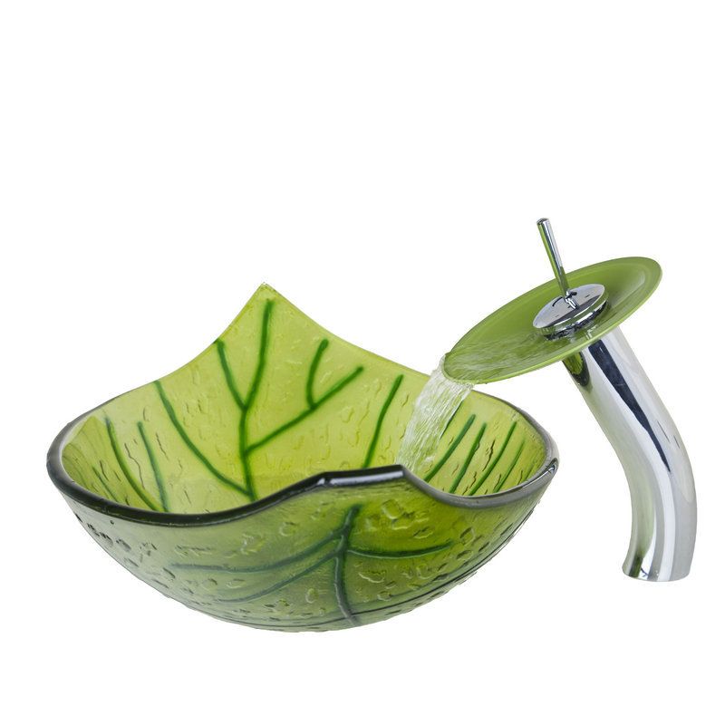 2017 Green Leaf Victory Oval Sinks / Vessel Basins With Bathroom Waterfall Faucet Bathroom Sink