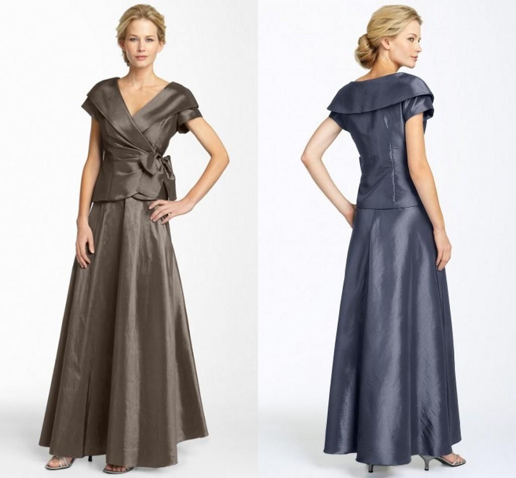 Mother Of The Bride Groom Taffeta Grey Blue Mother'S Wear Formal Suits Dresses V Neck Short 