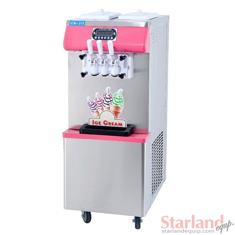Pink Color Floor Standing Soft Ice Cream Machine Three Heads Stainless Steel With Digital Control Capacity 1825 Liters Hour ICM370 Pink Color Floor Standing Soft Ice Cream Machine Three Heads Stainless Steel With Digital Control Capacity 1825 Liters Hour ICM370