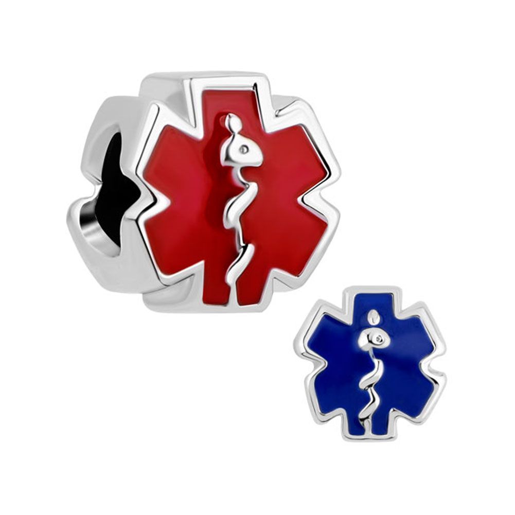 2017 European Style Red Blue Enameled Medical Alert Symbol Metal Bead Infant Lucky Charms Fits