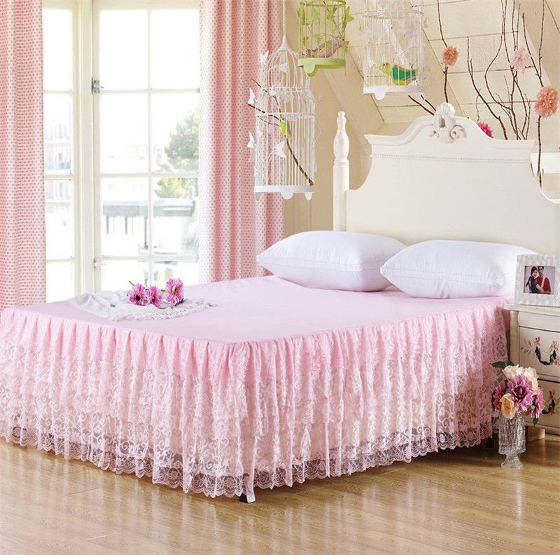 2015 New 3 Tiered Ruffles Lace Bed Skirt Bedspread Cotton Polyester