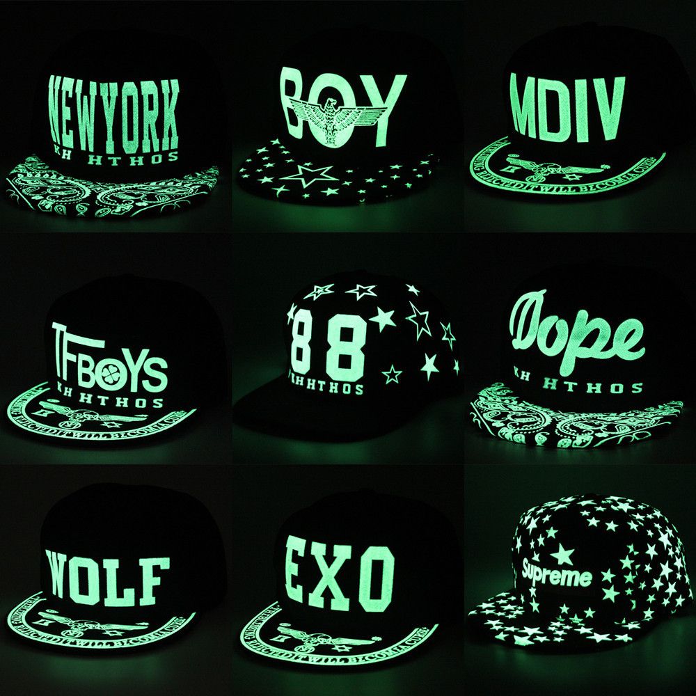 New Glow In The Dark Snapback Hats Party Caps Fluorescent Baseball Cap