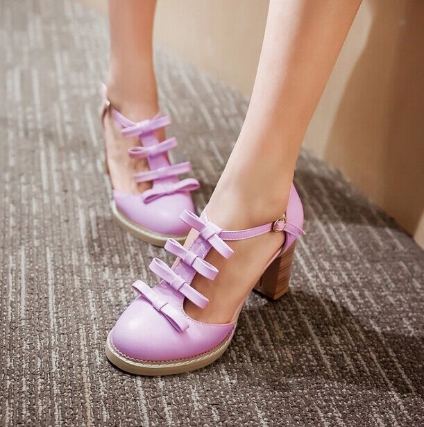 2015 Summer Korean Princess Shoes Light Purple Bow Baotou T Buckle