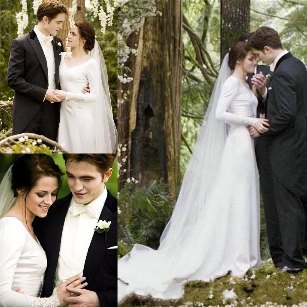 Bella Swan 2015 Twilight Wedding Dresses V Neck With Long Sleeve Chapel