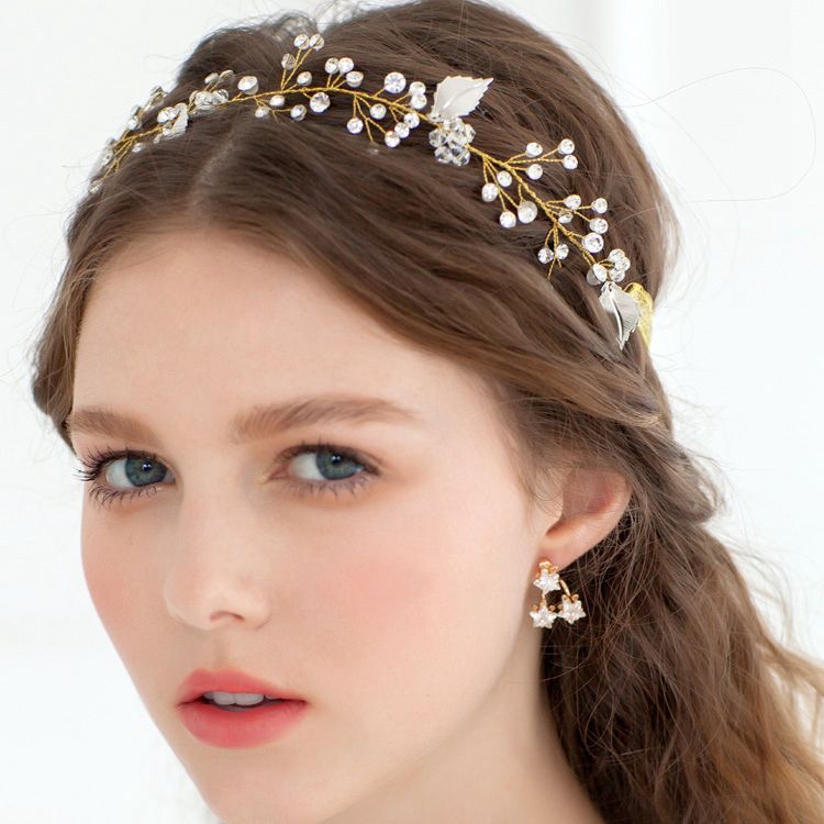 Babyonline Gold Bridal Headband Head Pieces Vintage Pearls Crystal for Wedding Same as Picture One Size