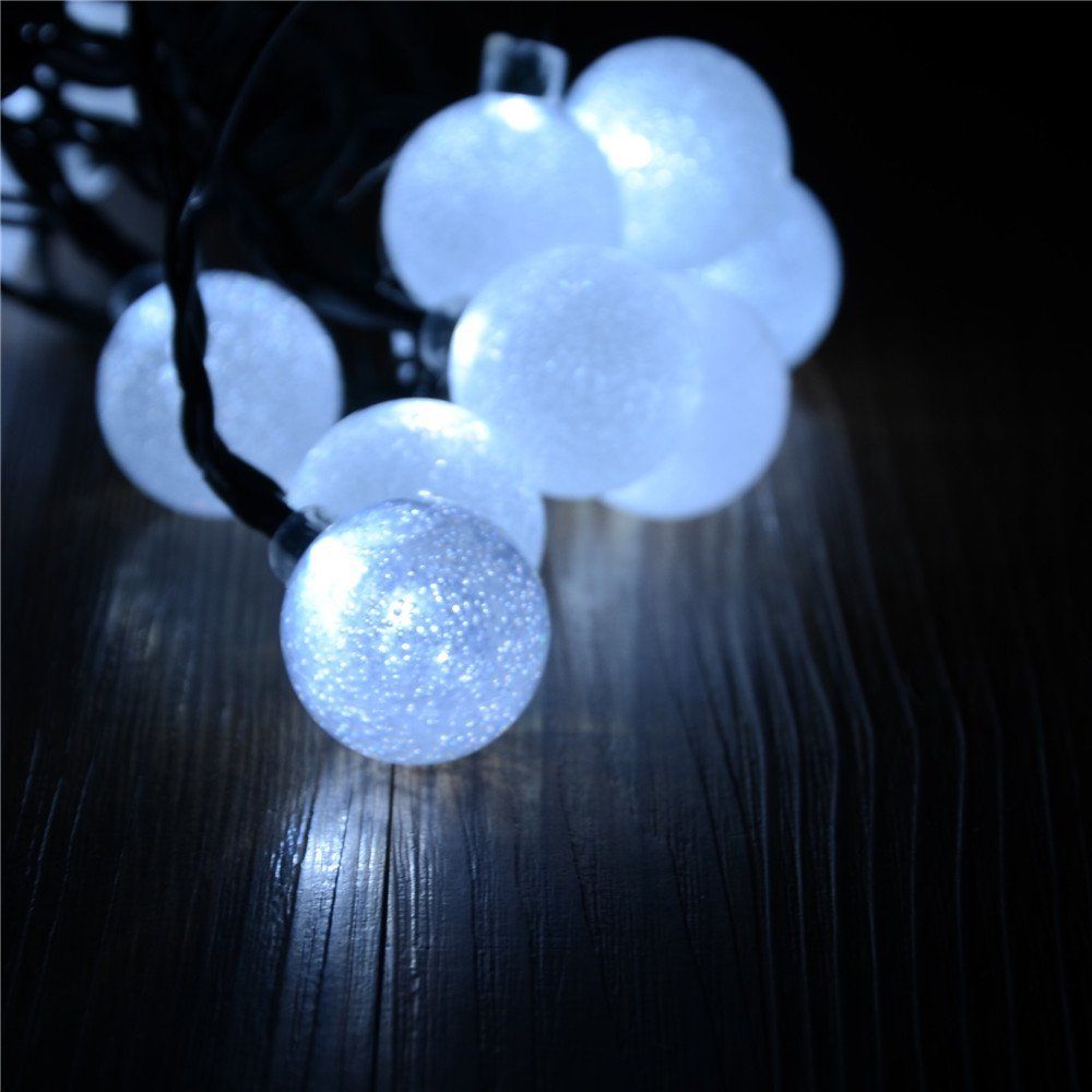 Solar Powered 30 Led String Light With Crystal Ball Covers White For Outdoor String Lights Patio ...