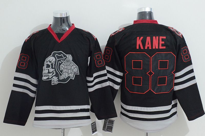 2017 Black Hockey Jersey Blackhawks 88 Kane Ice Hockey Jersey With Ice Skull Mens Sports
