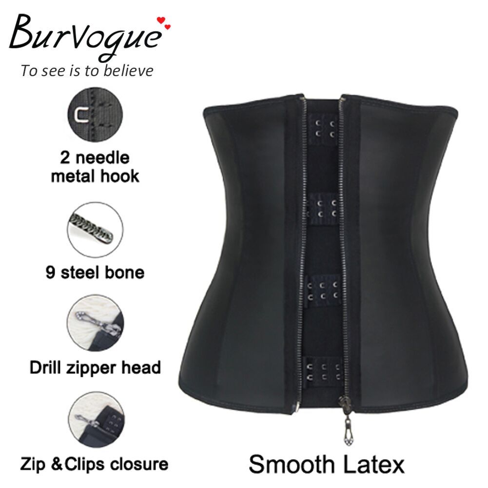 2017 Latex Zip And Hook Steel Bone Underbust Corsets New Black Slip