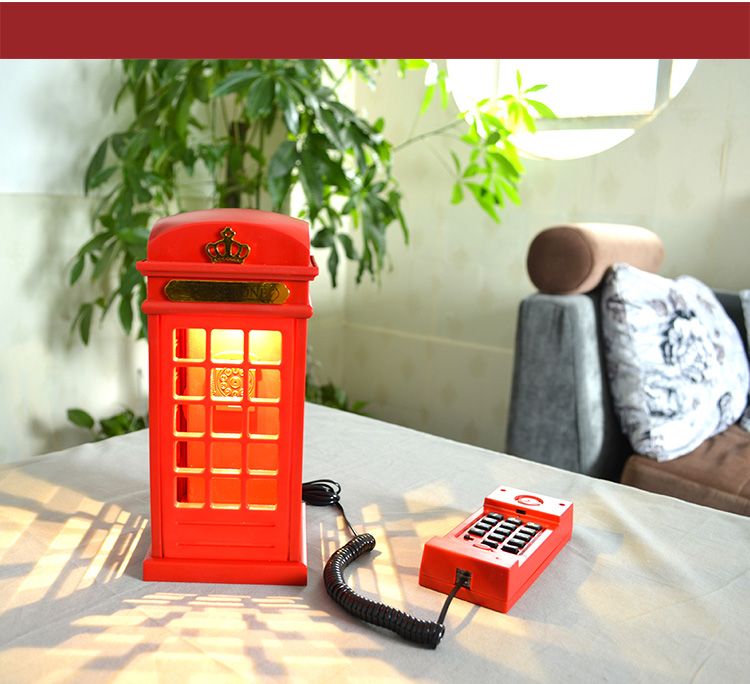 novelty gifts home decor red telephone box cordphone universal corded telephone set with rechargeable led night