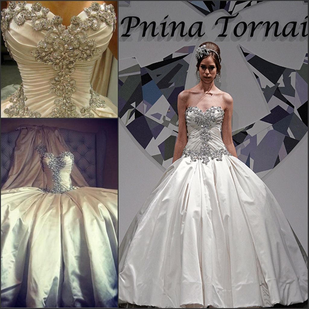 2016 New Pnina Tornai Plus Size Wedding Dress Lace Up Pleated Taffeta